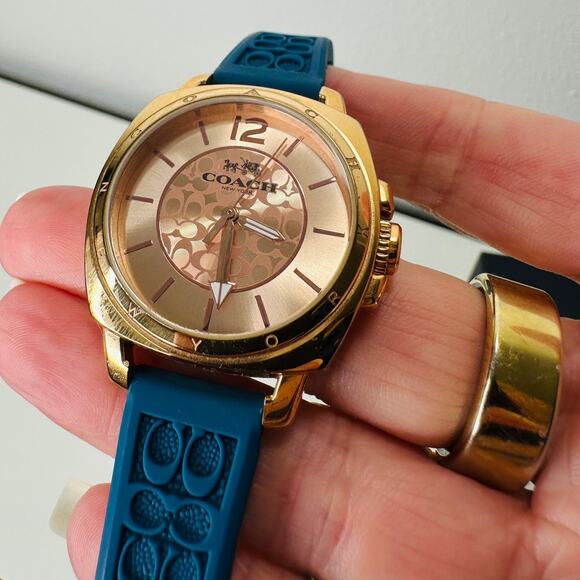 Coach Gold Mini Boyfriend Watch with Signature Blue Rubber Band - Picture 7 of 16